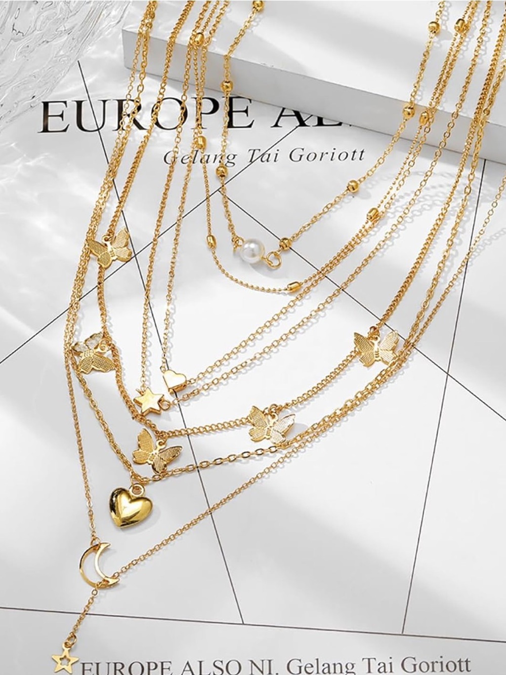 Anthropologie Gold Multi-Layer Butterfly Charm Necklace - Picture 4 of 7